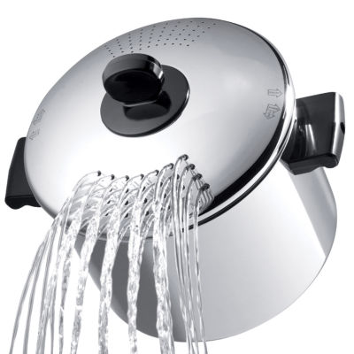 Stainless Steel Pasta Pot With Locking Strainer Lid - Silver/Black