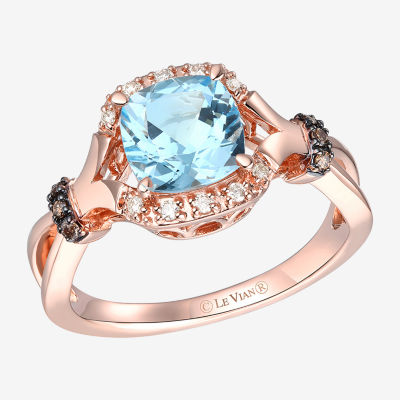 Le Vian Grand Sample Sale Ring featuring 1 1 5 CT. Sea Blue Aquamarine 1 15 CT. Nude Diamonds 1 20 CT. Chocolate Diamonds set in 14K Strawberry