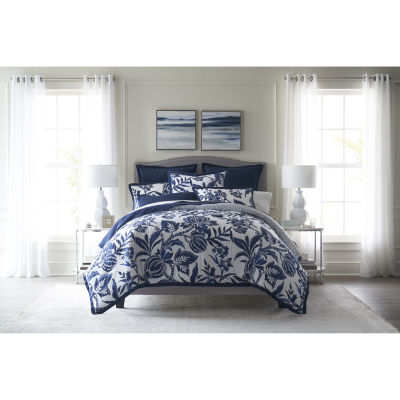 Marina Decoration Grey Blue Floral Queen Comforter Set - 7-Piece