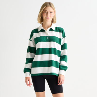 Xersion Womens Long Sleeve Relaxed Fit Striped Rugby Shirt, Color