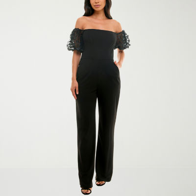 Premier Amour Off The Shoulder Long Sleeve Jumpsuit, Color: Black