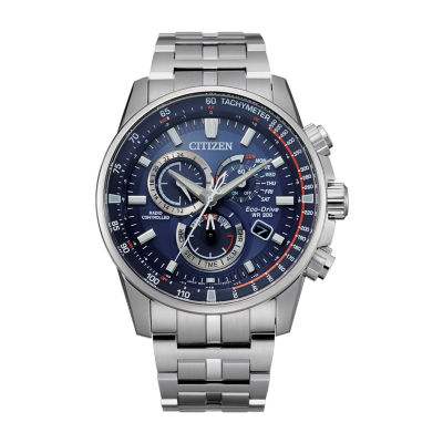 Citizen Pcat Mens Chronograph Atomic Time Silver Tone Stainless