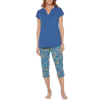 Liz Claiborne Womens 2-pc. V-Neck Short Sleeve Capri Pajama Set, Color
