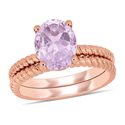 Modern Bride Gemstone Womens Genuine Purple Amethyst 14K Rose Gold Bridal Set Color Amethyst