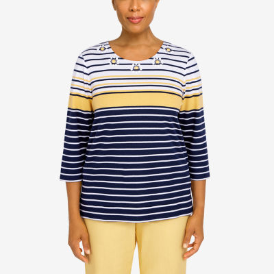 Viva termometer Grine Alfred Dunner Bright Idea Womens Round Neck 3/4 Sleeve T-Shirt, Color:  Multi Stripe - JCPenney