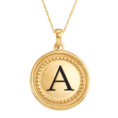 14k Yellow Gold Cubic Zirconia Tiny Round Disc Initial Pendant Necklace 