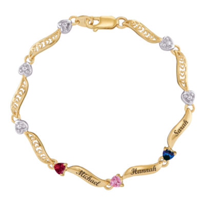 Personalized Classic 2 Letter & 3 Birthstone Bracelet in 14K Gold