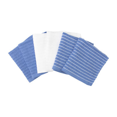 Ritz Light Blue Cotton Terry Horizontal Stripe Bar Mop Dish Cloth Set of 6
