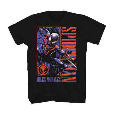 Mens Short Sleeve Miles Morales Graphic T-Shirt, Color: Black