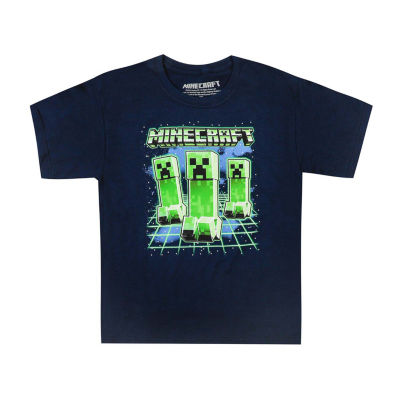 Minecraft Legends Logo Crew Neck Short Sleeve Navy Men's T-shirt-Small