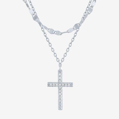 Yes, Please! Womens 2-pc. Diamond Accent Mined White Diamond Sterling  Silver Cross Necklace Set