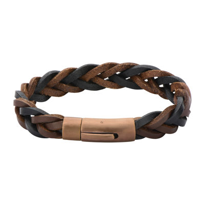 Mens Brown and Black Braided Leather Bracelet, Color: Brown - JCPenney