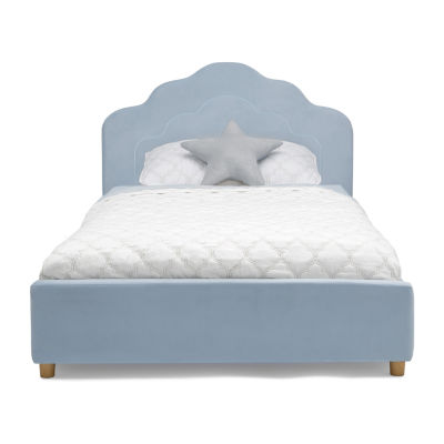 Upholstered Platform Twin Toddler Bed in Velvety Sea Breeze Color