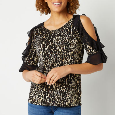 Bold Elements Womens Ruffle Cold Shoulder Blouse JCPenney