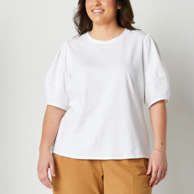 Worthington Womens Plus Round Neck Short Sleeve T-Shirt, Color: White -  JCPenney