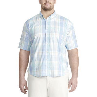 IZOD Premium Essential Big and Tall Mens Moisture Wicking Classic Fit Short  Sleeve Plaid Button-Down Shirt, Color: Ice Green - JCPenney