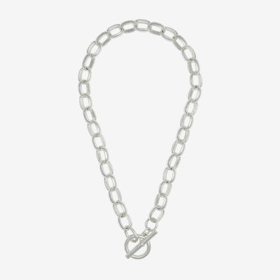 Worthington Silver Tone Padlock Charm 17 Inch Link Collar Necklace, Color:  Silver - JCPenney
