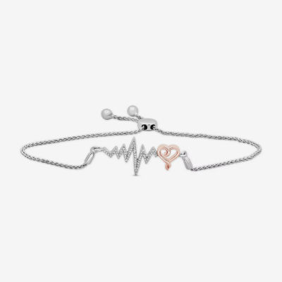 Diamond Heart Tag Charm Bracelet (1/10 Ct. t.w.) in 14K Gold-Plated Sterling Silver - Sterling Silver