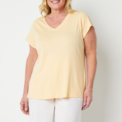 Liz Claiborne Womens Plus V Neck Short Sleeve T-Shirt - JCPenney