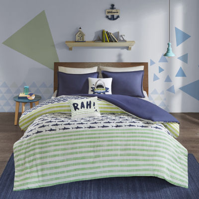 Urban Habitat Kids Aaron Cotton Shark Stripes 100 Cotton Duvet Cover Set with Decorative Pillows Color Green Navy JCPenney