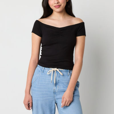 Arizona Off The Shoulder Womens Short Sleeve Juniors T-Shirt