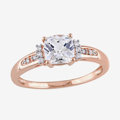 Modern Bride Gemstone Womens Diamond Accent Lab Created White Sapphire 10K Rose Gold Cushion