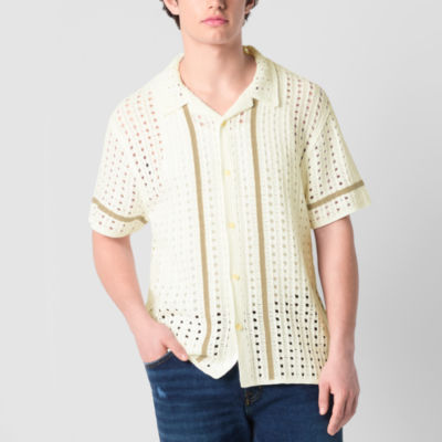 Arizona Mens Short Sleeve Button Front Sweater, Color: Silver Sage