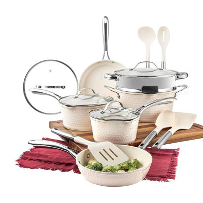 Gotham Steel Hammered Cream 15-pc. Ultra Ceramic Non-Stick Cookware Set ...