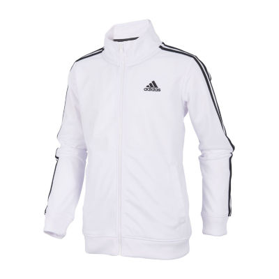 Adidas white jacket on sale with black stripes