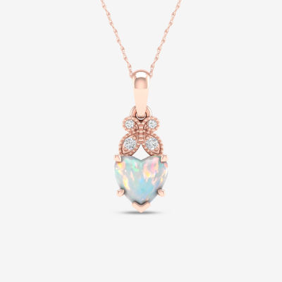 10K Oval selling Opal with round diamond accents necklaceNecklace