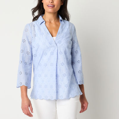 Liz Claiborne Womens Sleeve Blouse Color Brunnera Blue Jcpenney