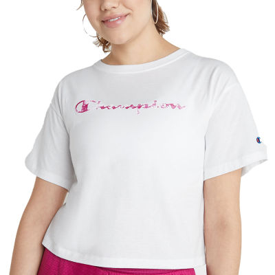 white and pink champion shirt