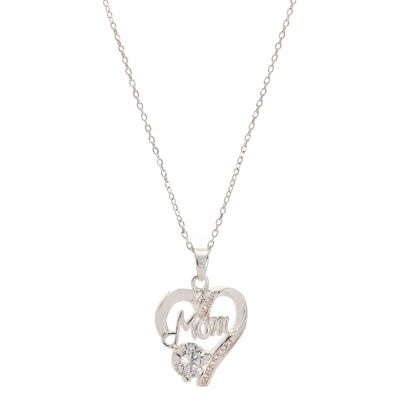 FASHIONS FOREVER® Sterling Silver Shimmer-Heart Cubic-Zirconia Necklace-Pendant 