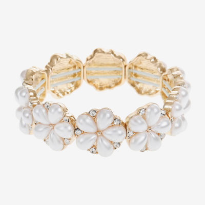 Monet Jewelry Simulated Pearl Flower Stretch Bracelet JCPenney