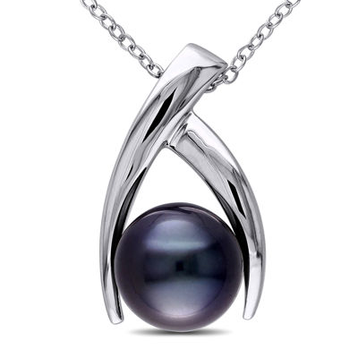 Genuine Black Tahitian Pearl Sterling Silver Pendant, Color: Black