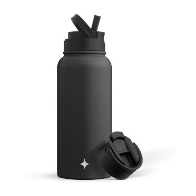 JoyJolt Triple Insulated 22-oz. Water Bottle with Flip Lid & Sport Straw Lid, Black