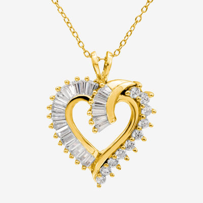 DiamonArt® Womens White Cubic Zirconia 14K Gold Over Silver Heart Pendant  Necklace