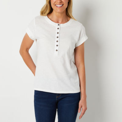 a.n.a Womens Henley Neck Short Sleeve Henley Shirt - JCPenney