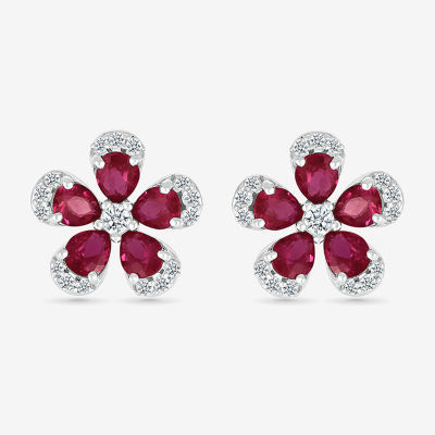 Red Ruby Earrings Silver