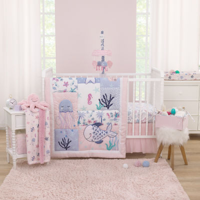 Coral and navy nursery bedding best sale