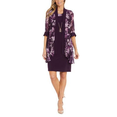 R & M Richards Floral Jacket Dress With Removable Necklace, Color: Eggplant  - JCPenney