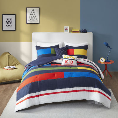 Calum Navy Blue Striped 4-5 pc Comforter Bed Set by Urban Habitat