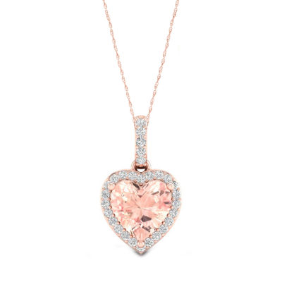 Womens Diamond Accent Genuine Pink Morganite 10K Rose Gold Heart