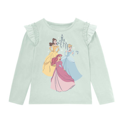 Disney Collection Little & Big Girls Princess Crew Neck Long T-Shirt, Color: Mint Muted Aqua - JCPenney