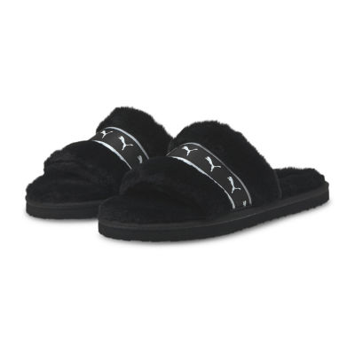 droom Jonge dame Jeugd Puma Womens Fluff Remix Slide Sandals, Color: Black White - JCPenney