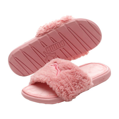 tan fluffy slides