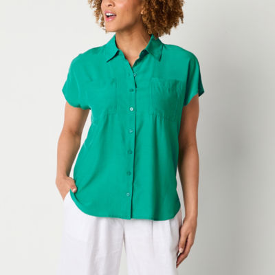 Worthington Womens Short Sleeve Camp Shirt Jcpenney