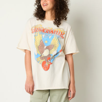 New World Juniors Aerosmith Oversized Tee Womens Crew Neck Short Sleeve Graphic T Shirt Color Cream Pigment Dye JCPenney