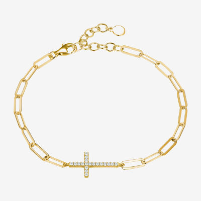 Paris 1901 By Charles Garnier 18K Gold Over Silver 7 Inch Solid Paperclip  Cross Link Bracelet