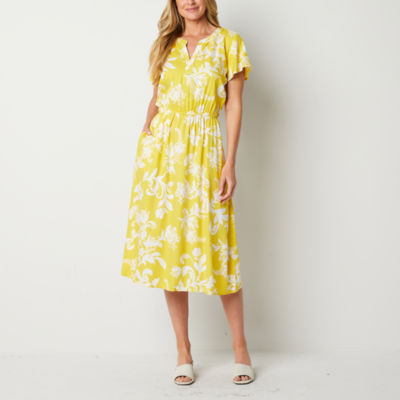 Liz Claiborne Short Sleeve Floral Midi A-Line Dress, Color: Celery  Wallpaper - JCPenney